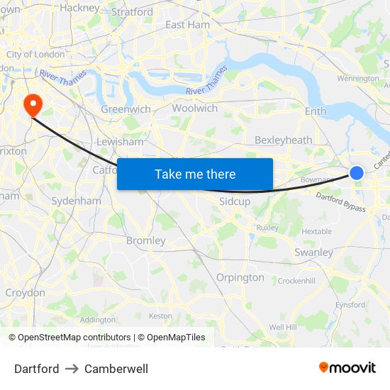 Dartford to Camberwell map