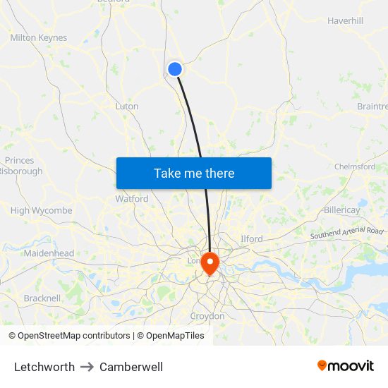 Letchworth to Camberwell map