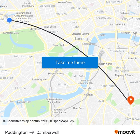 Paddington to Camberwell map