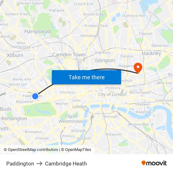 Paddington to Cambridge Heath map