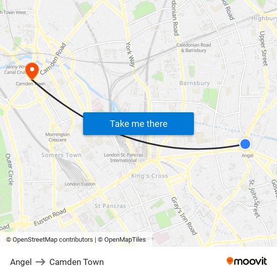 Angel to Camden Town map