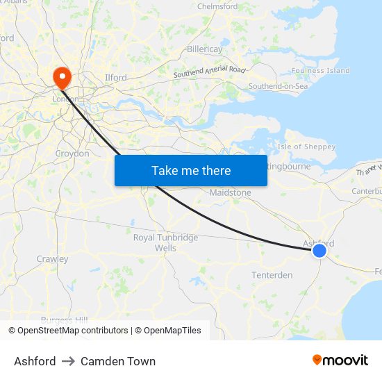 Ashford to Camden Town map