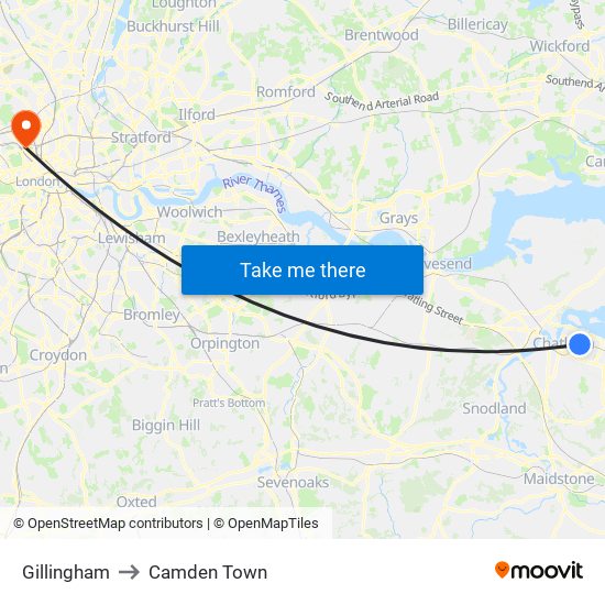 Gillingham to Camden Town map