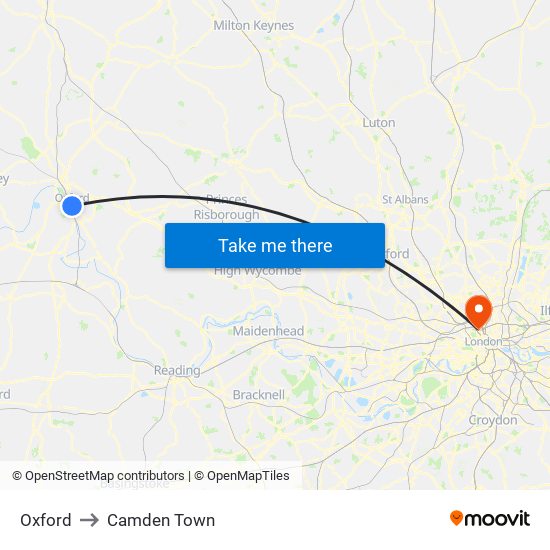 Oxford to Camden Town map