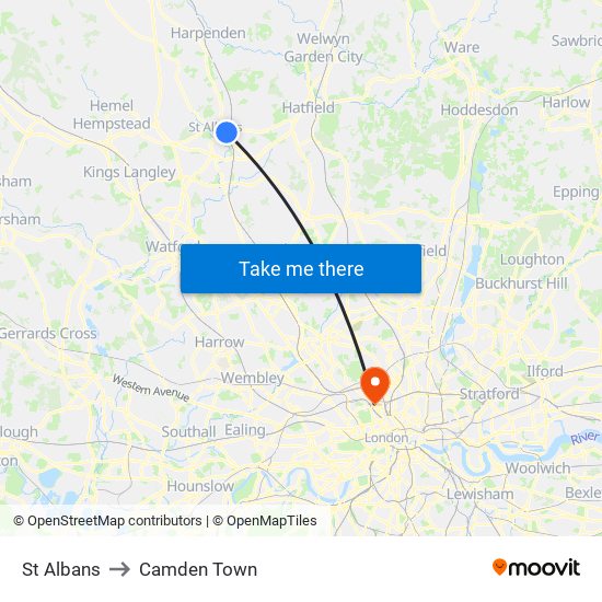 St Albans to Camden Town map