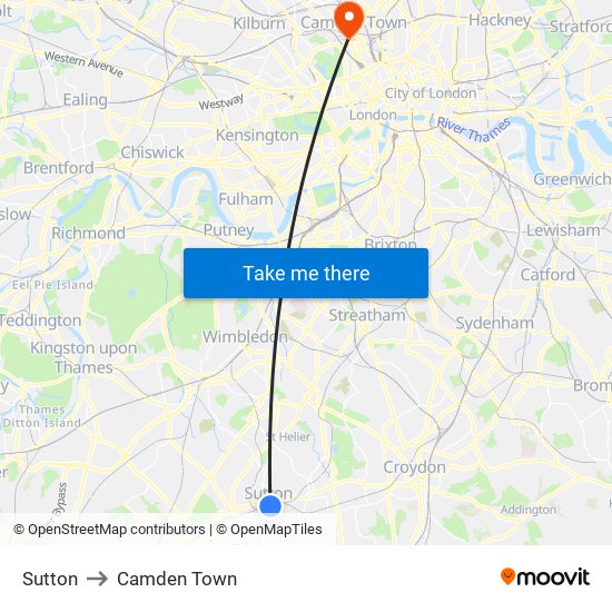Sutton to Camden Town map