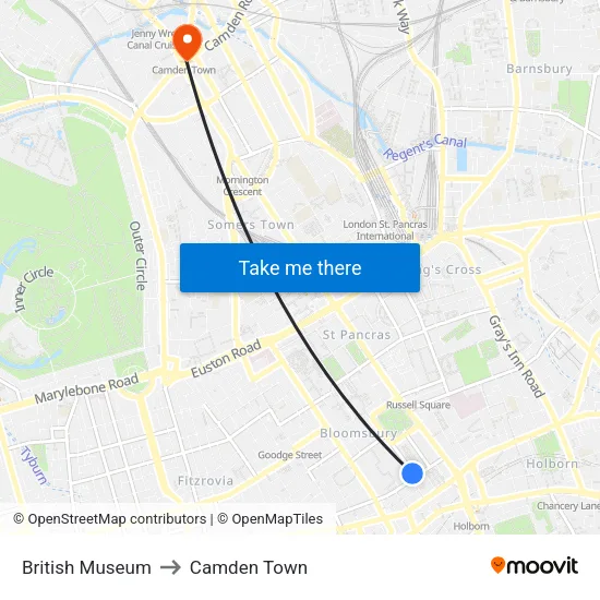 British Museum to Camden Town map
