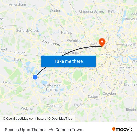 Staines-Upon-Thames to Camden Town map