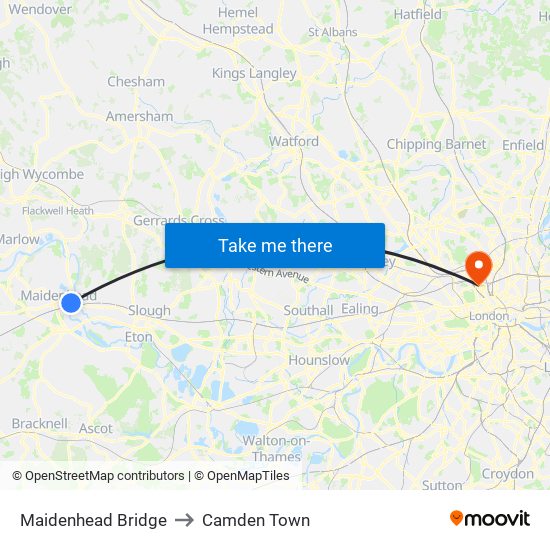 Maidenhead Bridge to Camden Town map