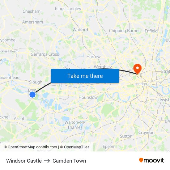 Windsor Castle to Camden Town map