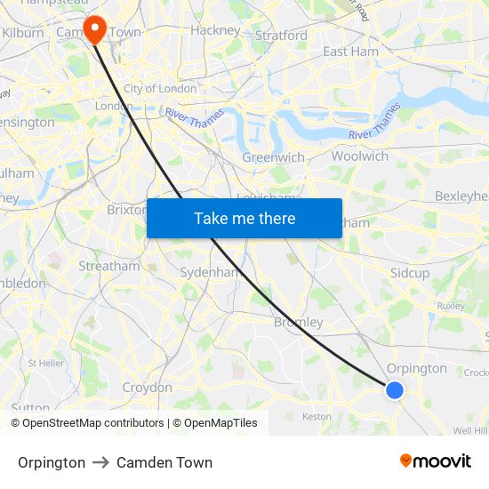 Orpington to Camden Town map