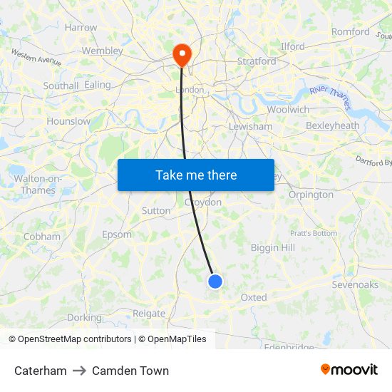 Caterham to Camden Town map