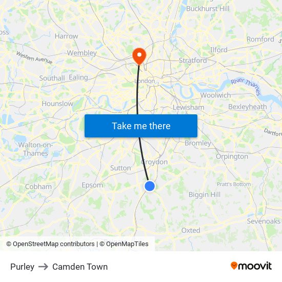 Purley to Camden Town map