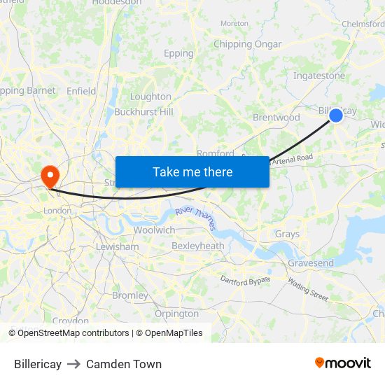 Billericay to Camden Town map