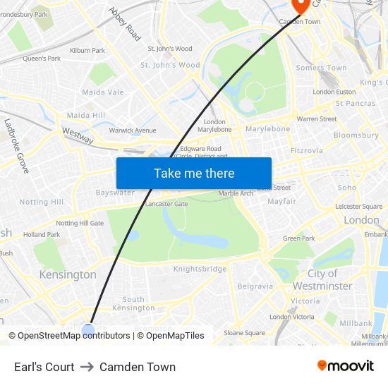 Earl's Court to Camden Town map