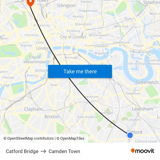 Catford Bridge to Camden Town map