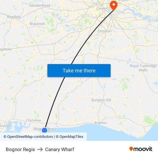 Bognor Regis to Canary Wharf map