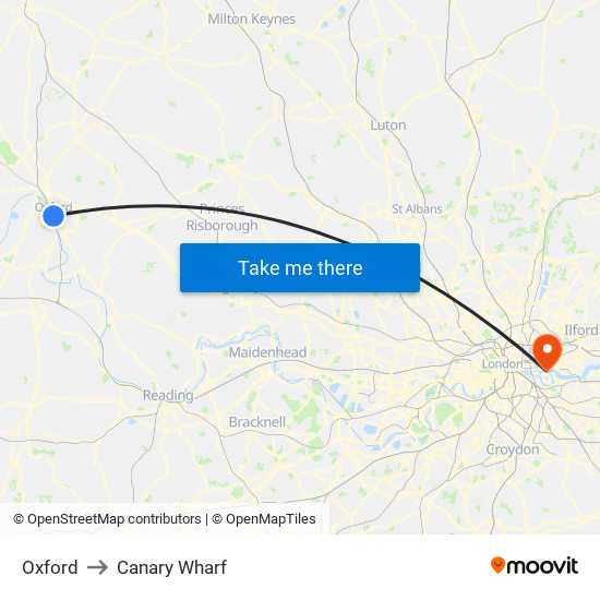 Oxford to Canary Wharf map