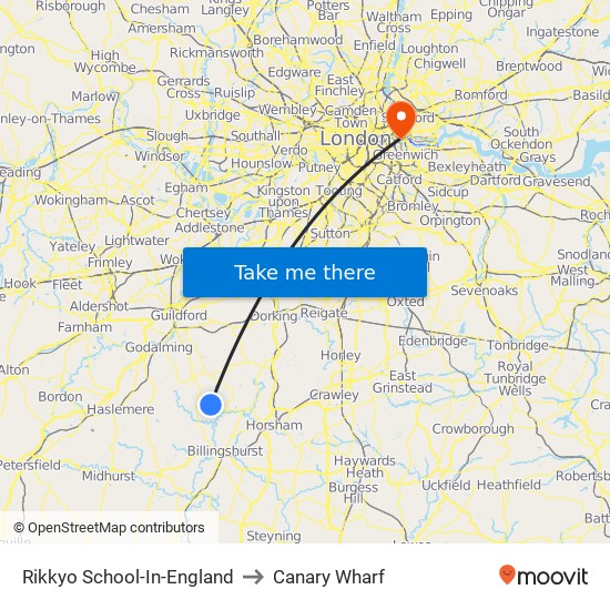 Rikkyo School-In-England to Canary Wharf map