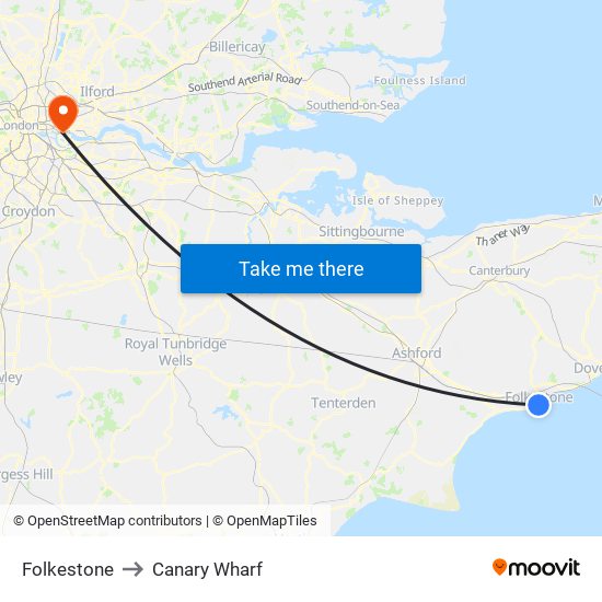 Folkestone to Canary Wharf map