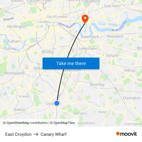 East Croydon to Canary Wharf map