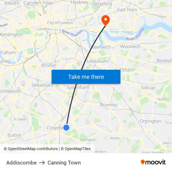 Addiscombe to Canning Town map