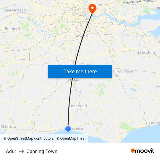 Adur to Canning Town map