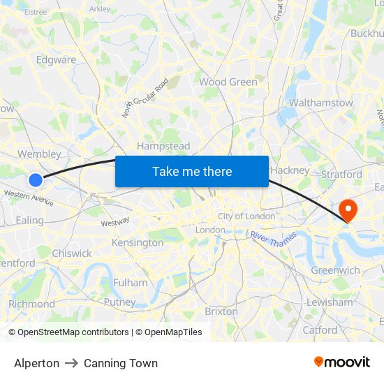 Alperton to Canning Town map