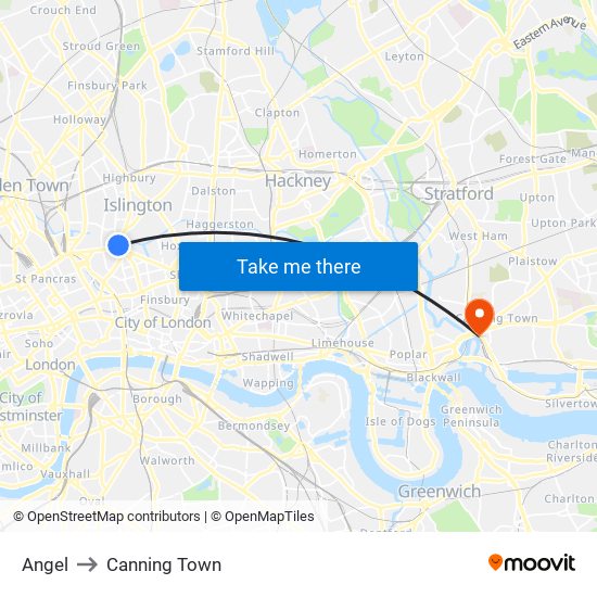 Angel to Canning Town map