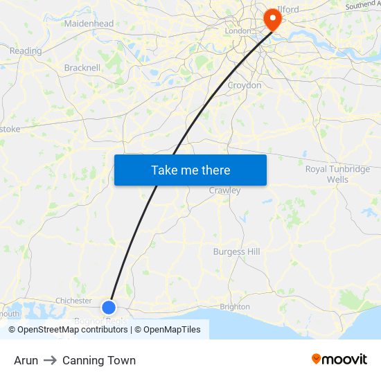 Arun to Canning Town map