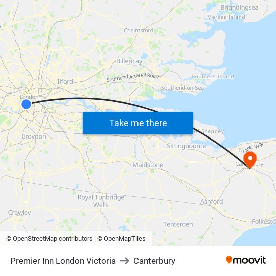 Premier Inn London Victoria to Canterbury map