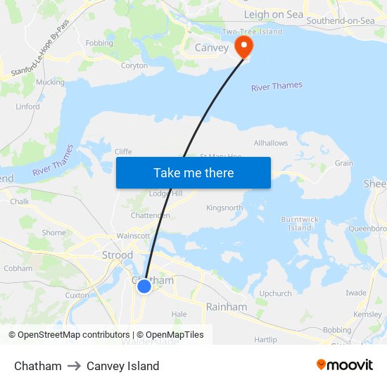 Chatham to Canvey Island map