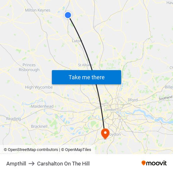 Ampthill to Carshalton On The Hill map