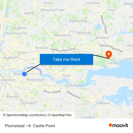 Plumstead to Castle Point map