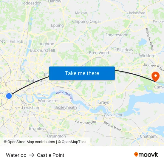 Waterloo to Castle Point map