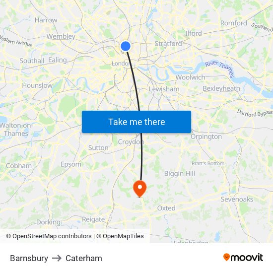 Barnsbury to Caterham map