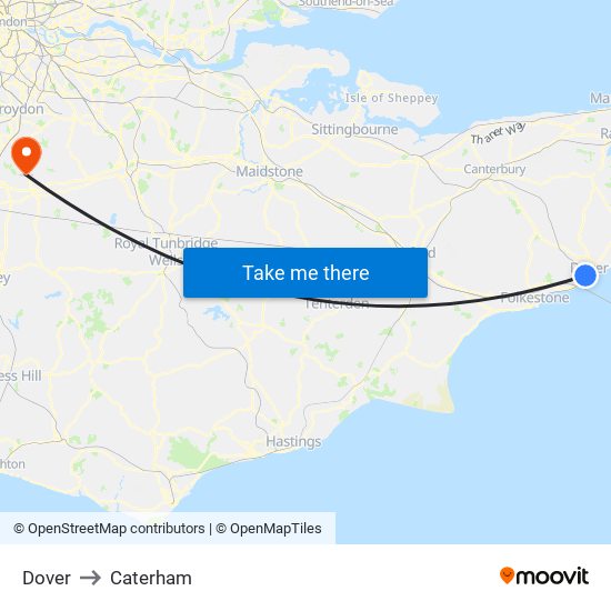 Dover to Caterham map