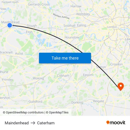 Maindenhead to Caterham map