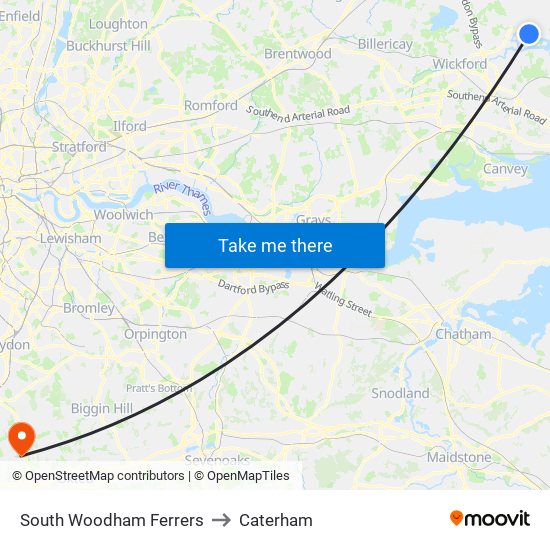 South Woodham Ferrers to Caterham map