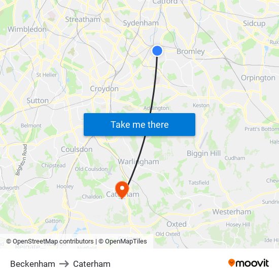 Beckenham to Caterham map