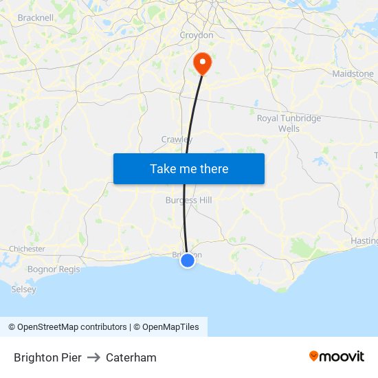 Brighton Pier to Caterham map