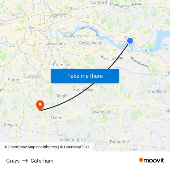 Grays to Caterham map