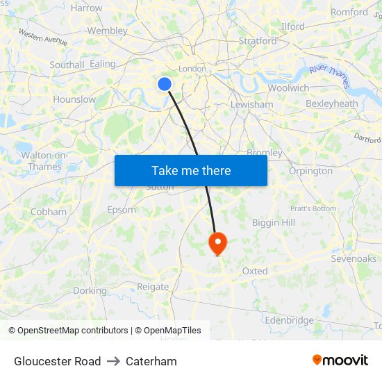 Gloucester Road to Caterham map