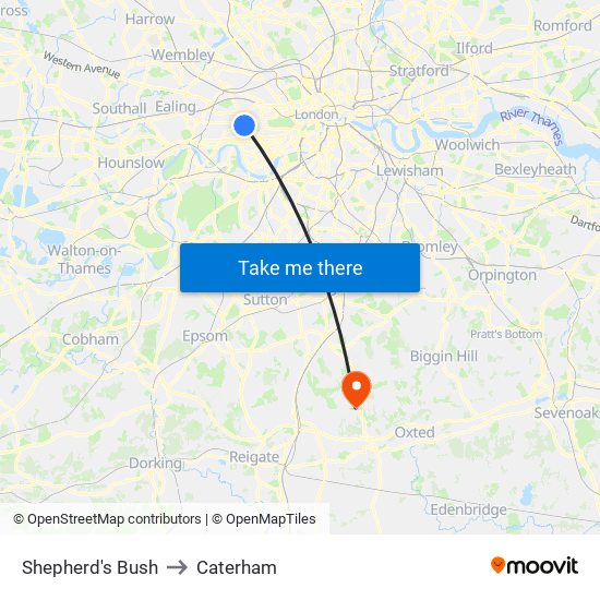 Shepherd's Bush to Caterham map