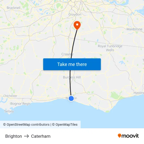 Brighton to Caterham map