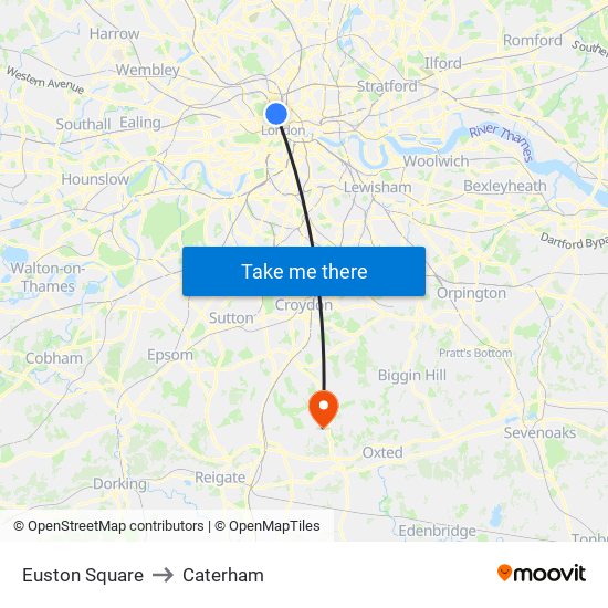 Euston Square to Caterham map