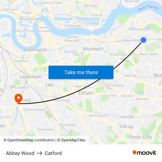 Abbey Wood to Catford map