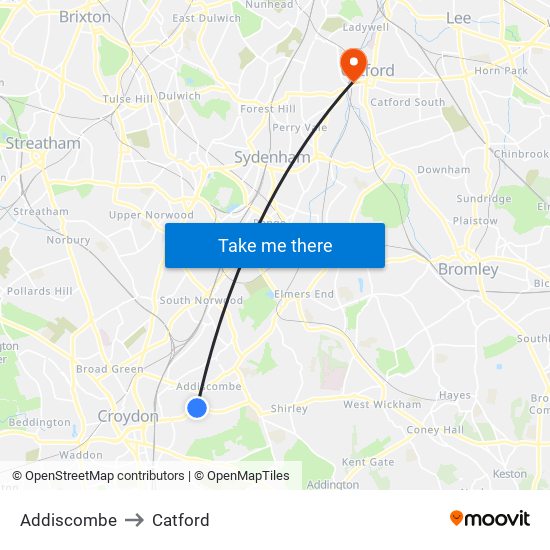 Addiscombe to Catford map