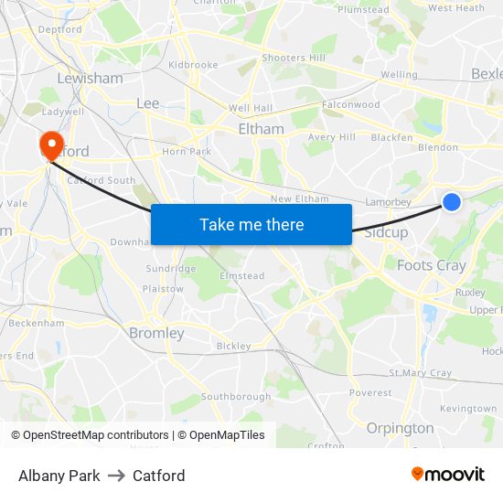 Albany Park to Catford map