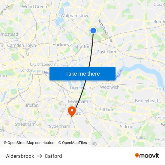 Aldersbrook to Catford map